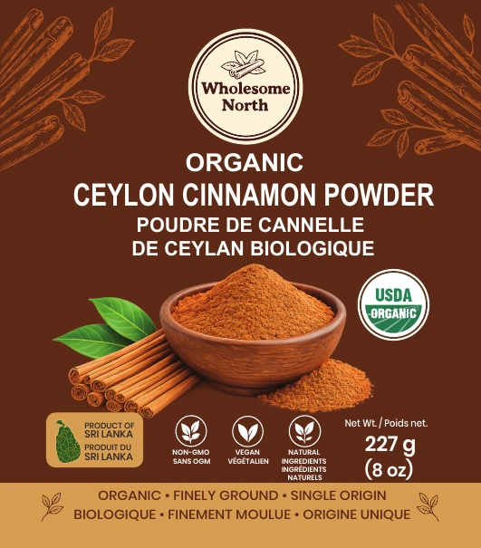 New label concept for Ceylon cinnamon powder, 227 g