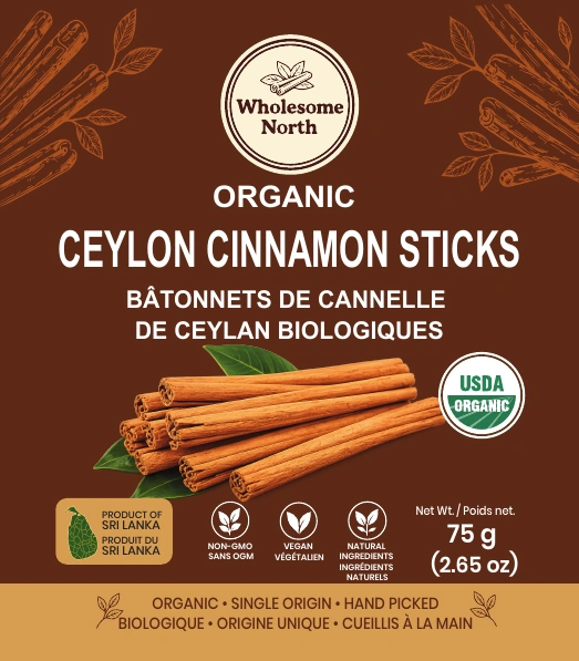 New label design for Ceylon cinnamon sticks, 75 g
